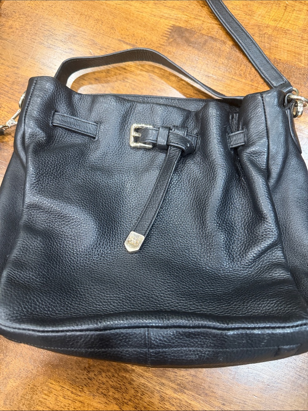 Cole Haan Black Pebbled Leather Shoulder Bag with Gold Accent